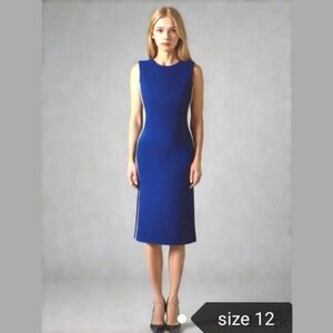 Calvin Klein Women's Royal Blue  Black White Striped Scuba Dress size 12 NWT